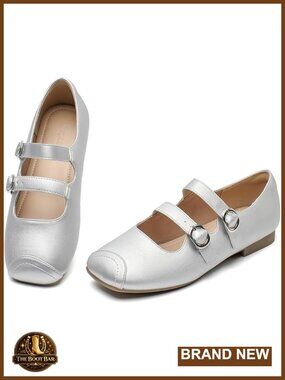 Mary Jane Square Toe Flats Buckle Strap Slip On Comfort Shoes